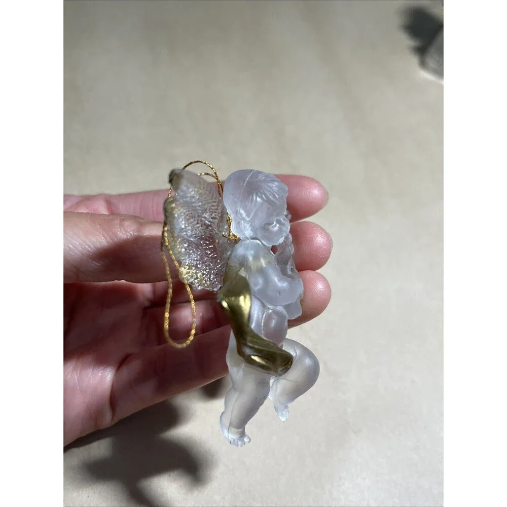 VTG Lot Of 5 Crystal Acrylic Angle Cherub Horse W/ Instrument Christmas Ornament